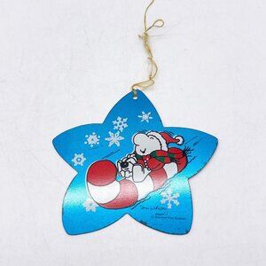 Ziggy Vintage Christmas Metal Star Tree Ornament Blue Sledding 4 Inch